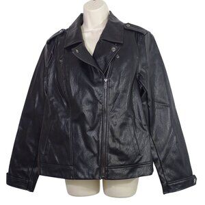 Old Navy Faux Leather Moto Motorcycle Jacket Black Women Size L Outerwear